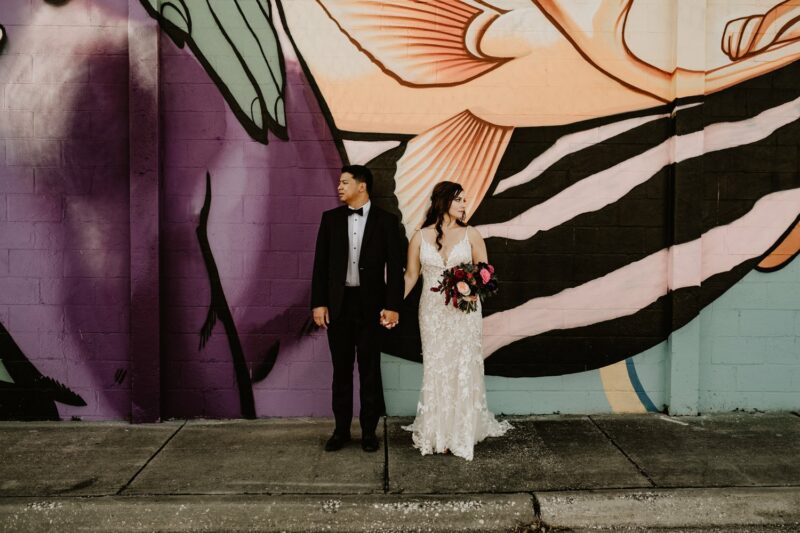Morian Center for Clay Industrial Wedding in Downtown St. Pete, FL. Murals of St. Pete Wedding Photography