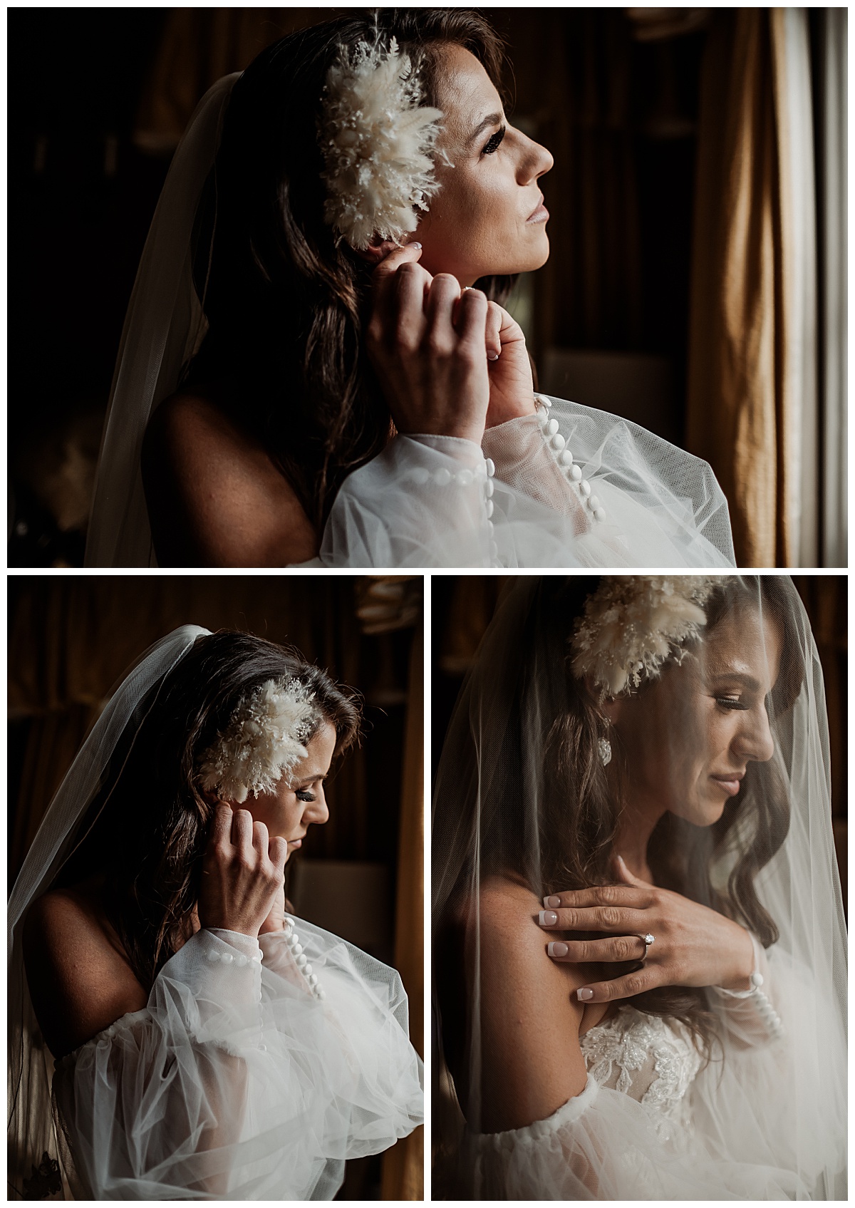 Bride getting ready at the bridal suite in the Twickenham House in Jefferson, NC. 