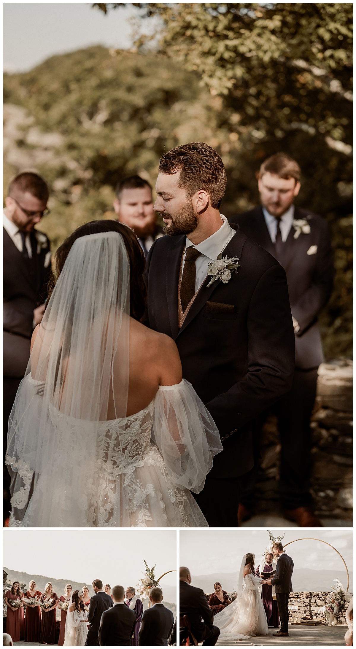 Bride and groom exchange wedding vows for their elopement at Twickenham House in Jefferson, North Carolina captured by Paisley Sunshine Studios. 