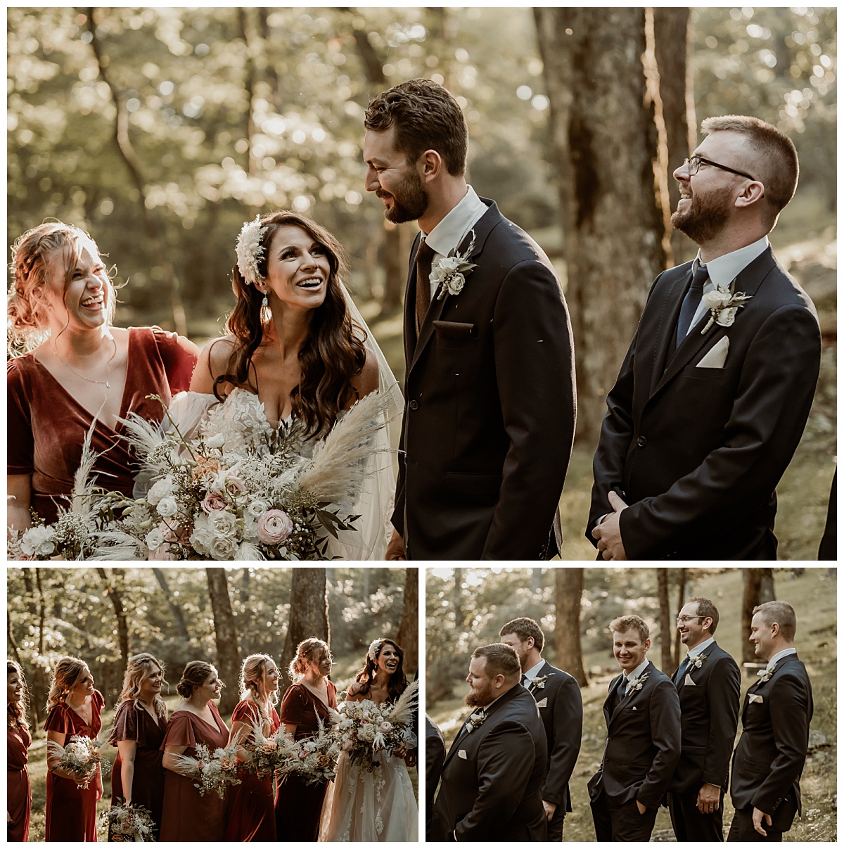 Bridal party portraits after the wedding ceremony at the Twickenham House in Jefferson, NC captured by Paisley Sunshine Studios. 