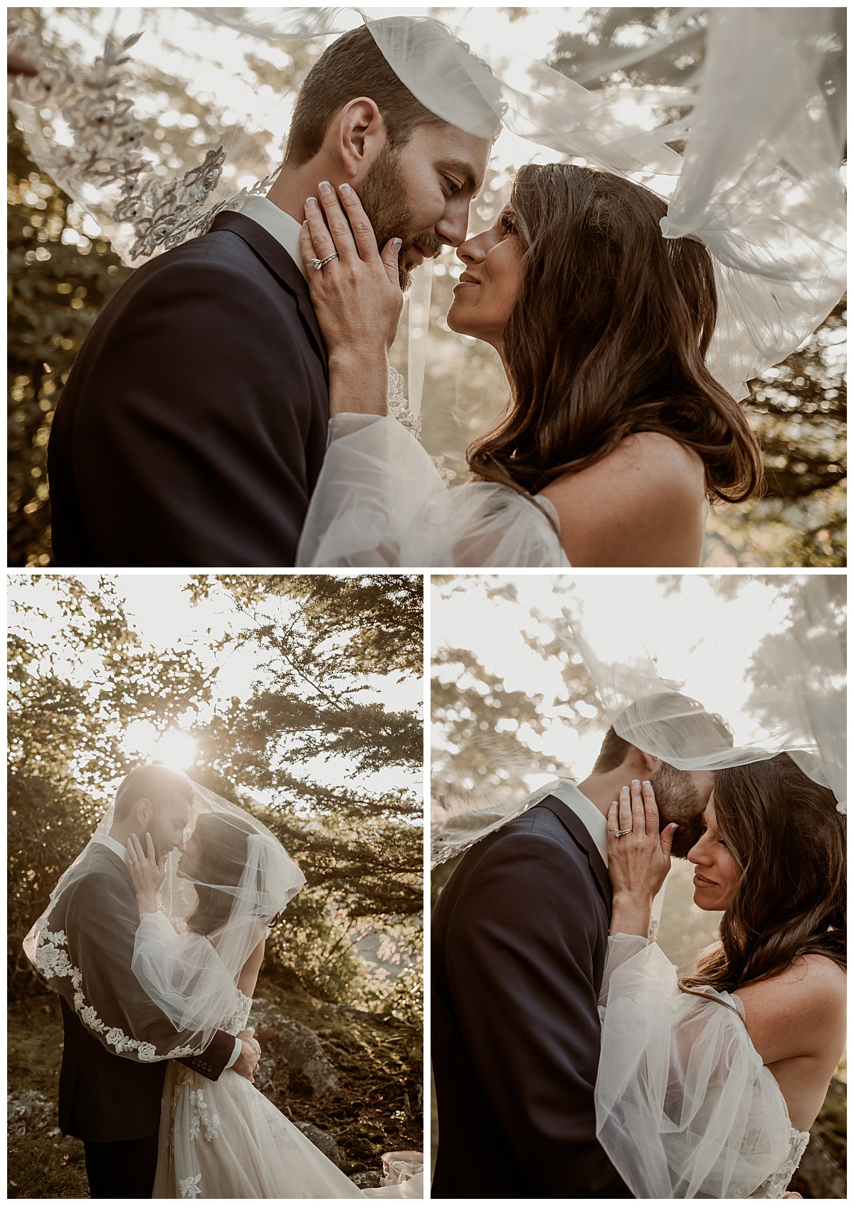 Bride and groom veil shots during their portraits at the Twickenham House in Jefferson, NC captured by Paisley Sunshine Studios. 