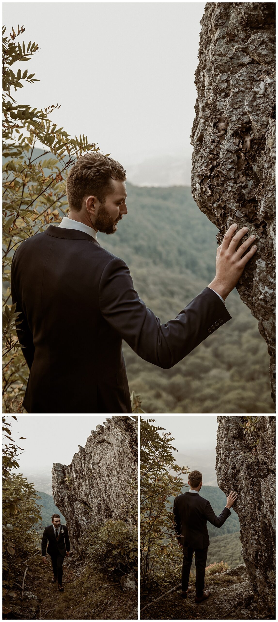Groom portraits in the mountains at the Twickenham House in Jefferson, NC captured by Paisley Sunshine Studios. 