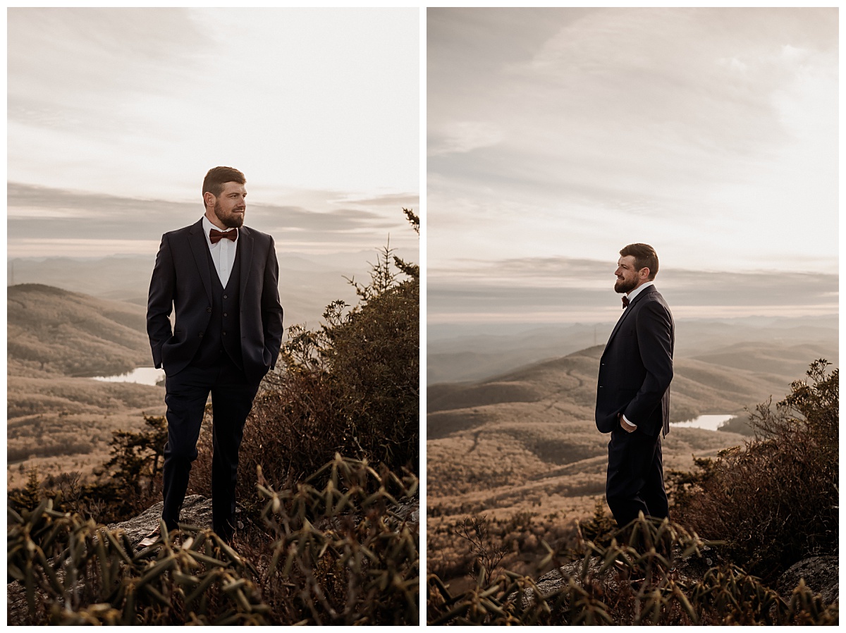 Groom portraits for a boho elopement at Grandfather Mountain in Linville, NC captured by Paisley Sunshine Photography, a North Carolina Wedding and Elopement Photographer. 