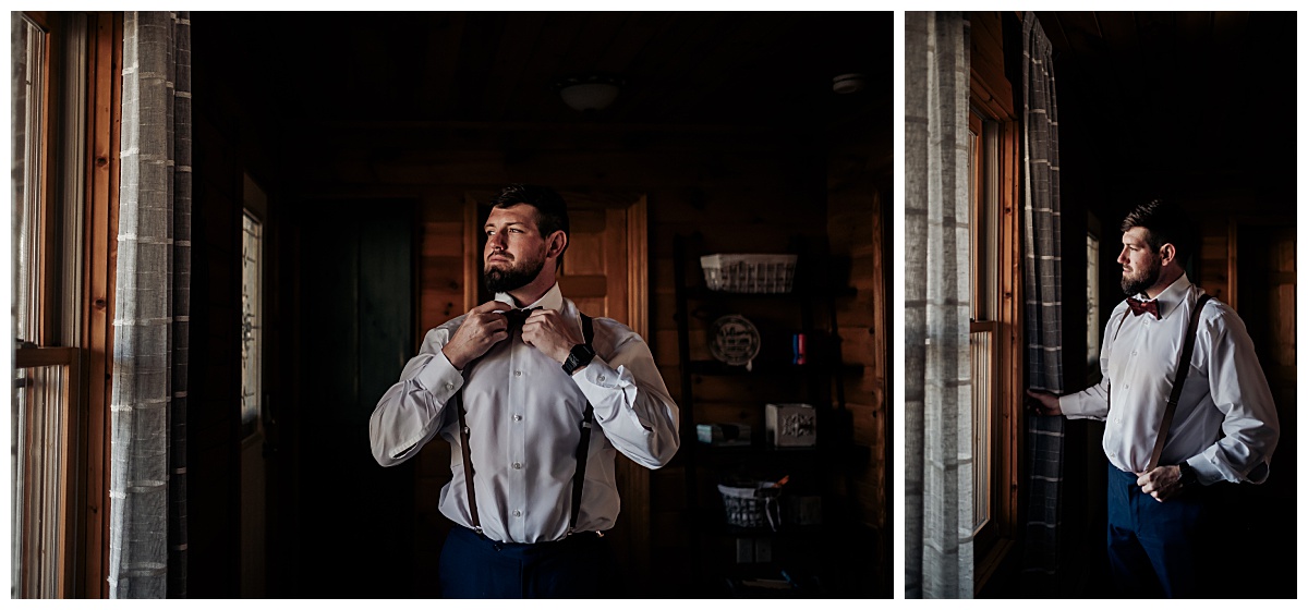 Groom getting ready pictures for a boho elopement at Grandfather Mountain in Linville, NC captured by Paisley Sunshine Photography, a North Carolina Wedding and Elopement Photographer. 