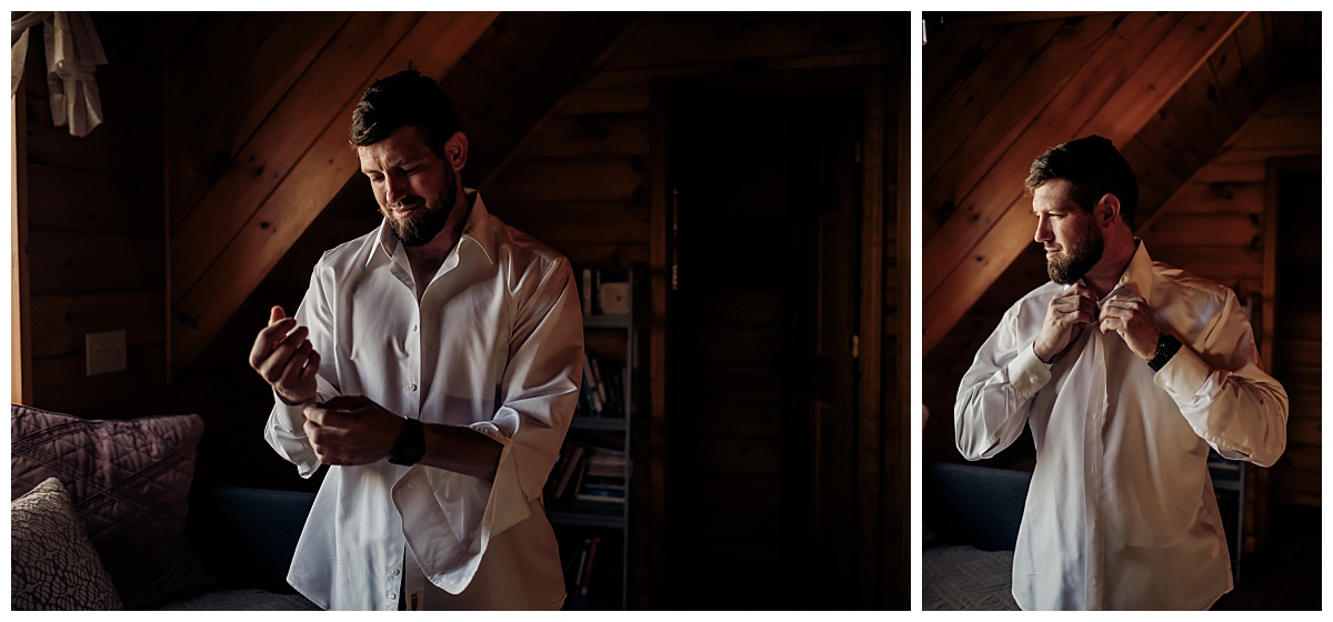 Groom getting ready portraits for a boho elopement at Grandfather Mountain in Linville, NC captured by Paisley Sunshine Photography, a North Carolina Wedding and Elopement Photographer. 