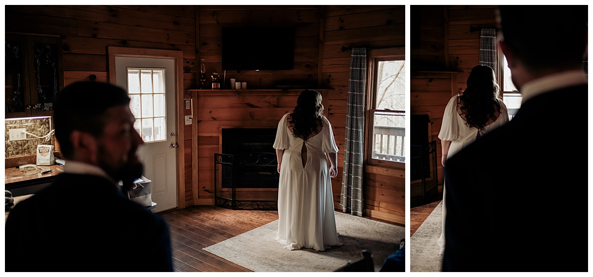 Bride and groom getting ready for their first look for their boho elopement at Grandfather Mountain in Linville, NC captured by Paisley Sunshine Photography, a North Carolina Wedding and Elopement Photographer. 