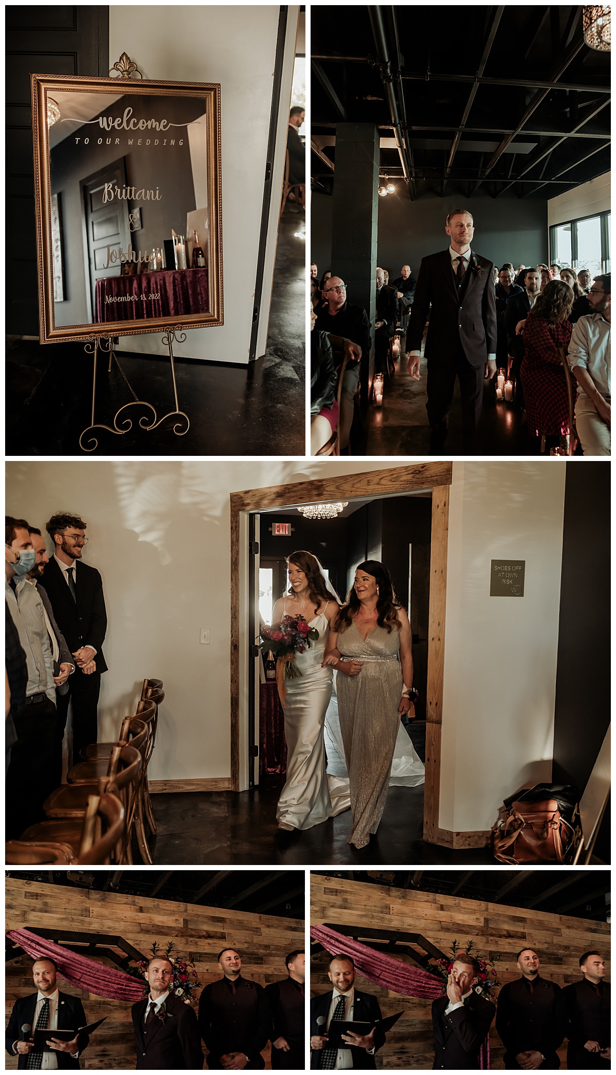 Wedding ceremony for a moody and romantic wedding at The West Events in Madeira Beach, Florida. 