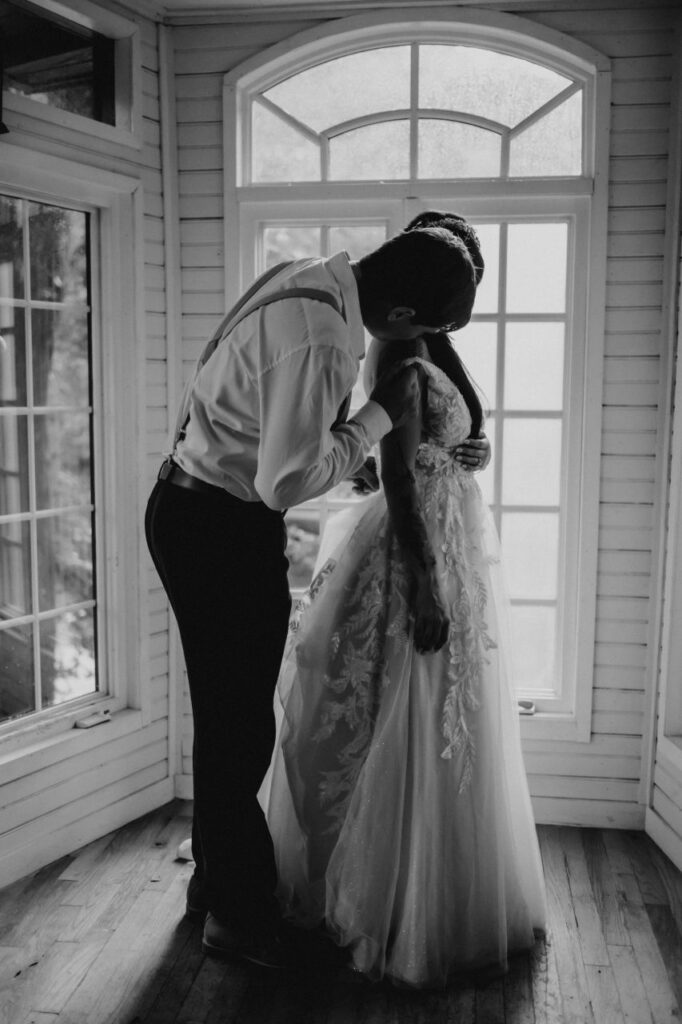 In the embrace of love: Meadow and Jonny share a private moment, away from the crowd at their North Carolina wedding.