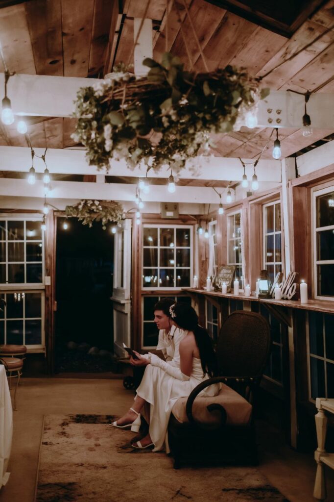 Embracing love: Meadow and Jonny exchange vows in the romantic glow of a candlelit greenhouse