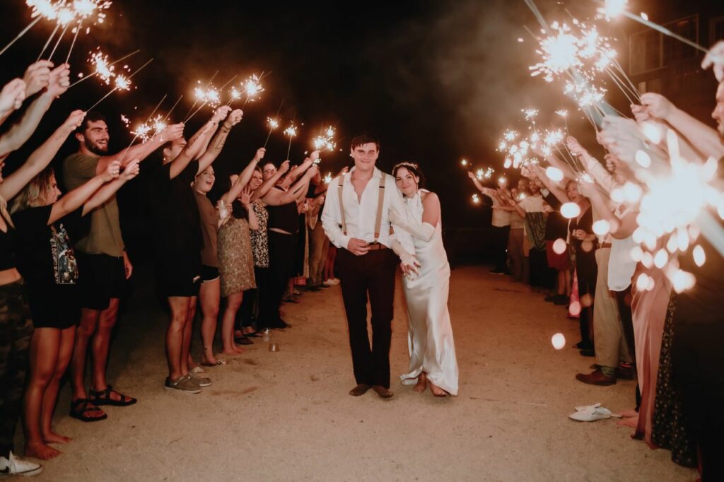 Fairytale ending: Meadow and Jonny's magical night concludes with sparklers, a lake jump, and a bonfire.