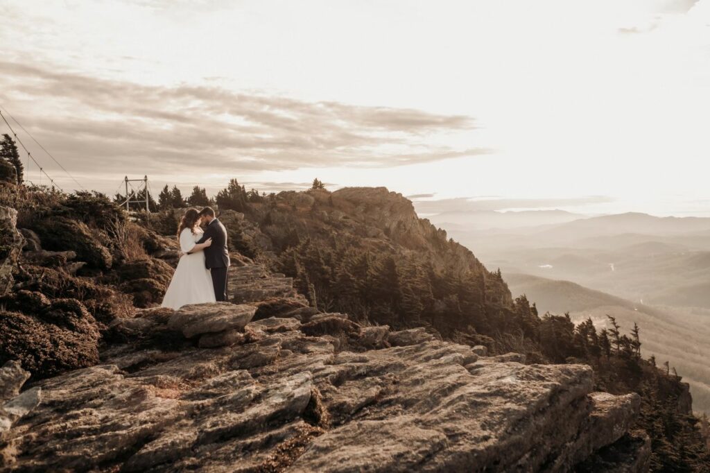 Best Places to Elope in North Carolina - Couple Posing at Grandfather Mountain