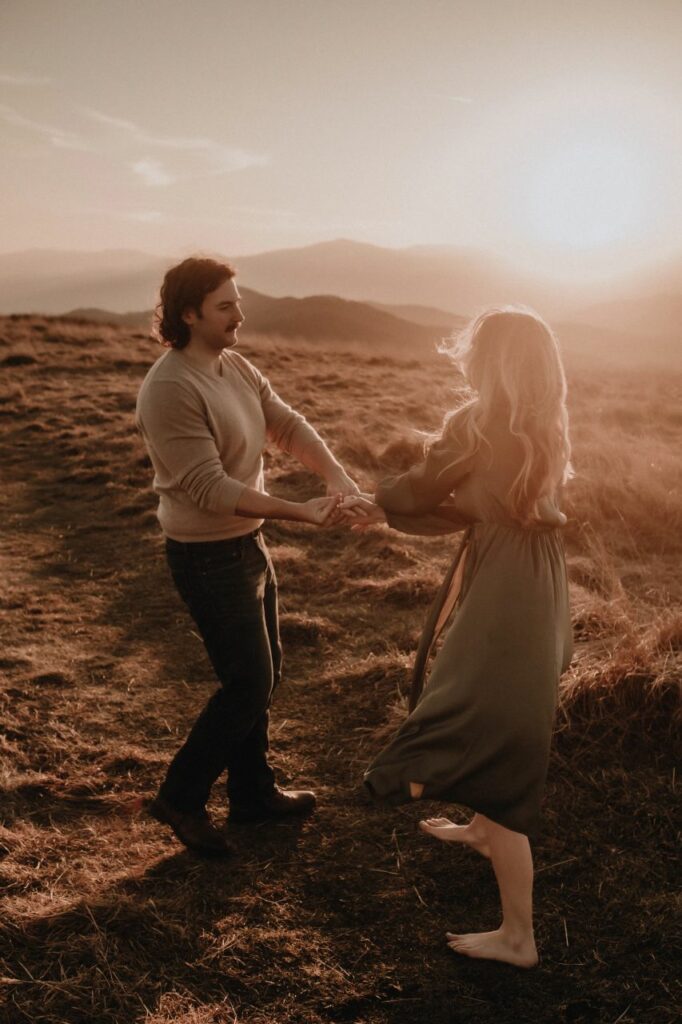 couple dancing at their Max Patch engagement photos