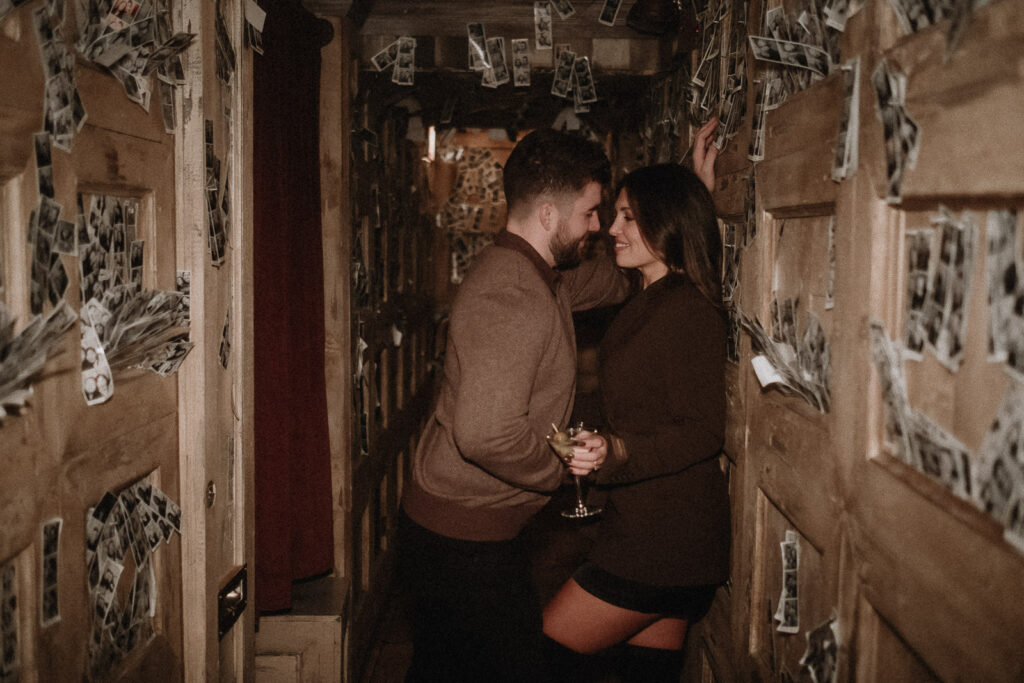 chicago engagement photos in dive bar
